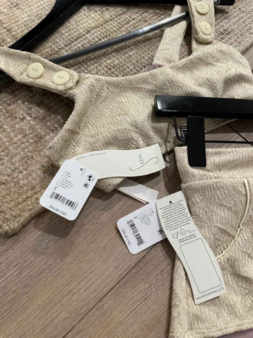 SEEA Anthropologie Georgia Buttoned Bikini Top and Bikini Bottom Doris Small NWT